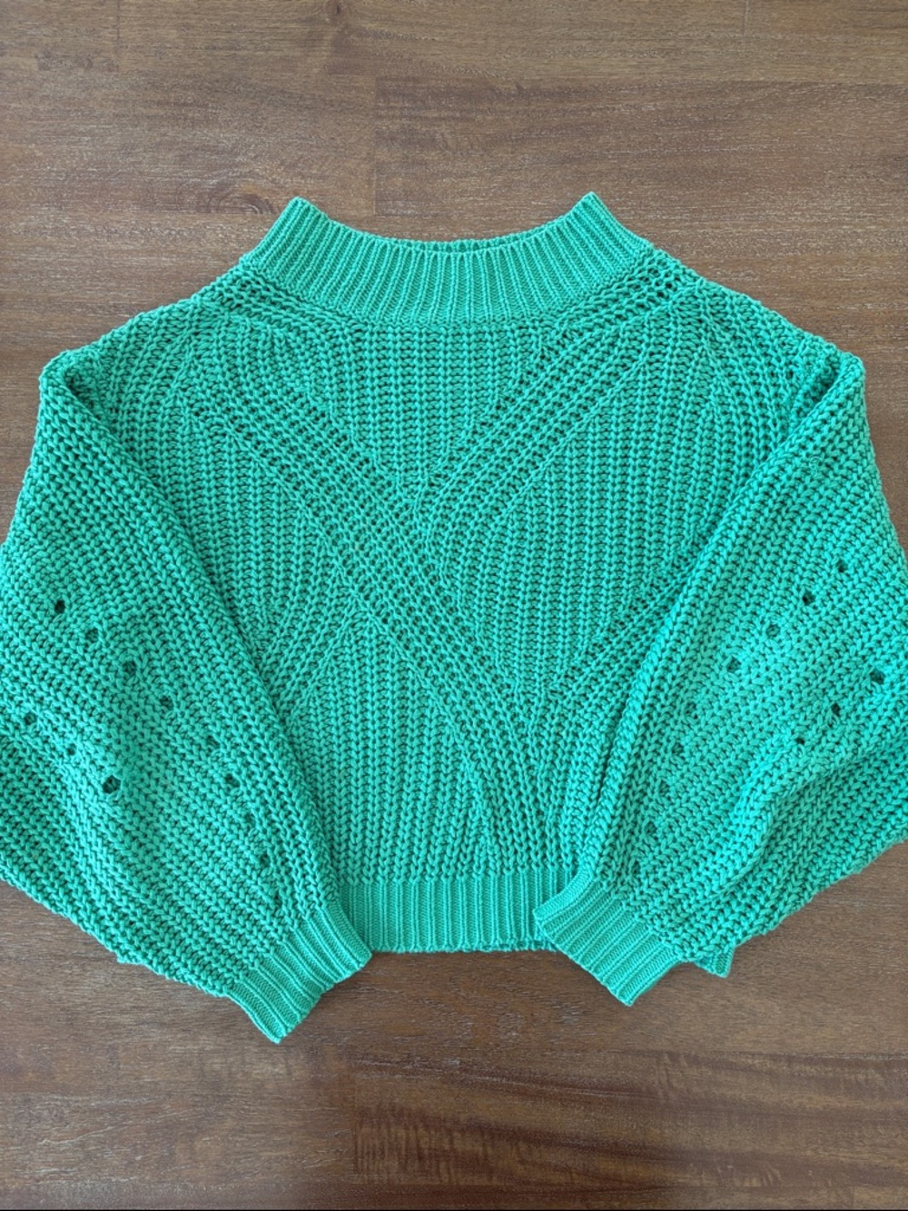 Nordstrom Teal Green Chunky Cable Knit Crewneck Sweater